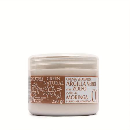 Крем-шампунь із зеленою глиною, цинком та олією моринги Alan Jey Green Natural Crema Shampoo Argilla Verde Con Zolfo E Olio DI Moringa