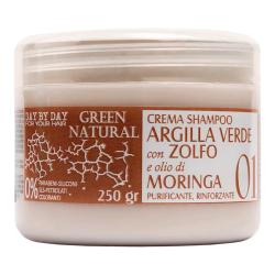 Крем-шампунь із зеленою глиною, цинком та олією моринги Alan Jey Green Natural Crema Shampoo Argilla Verde Con Zolfo E Olio DI Moringa