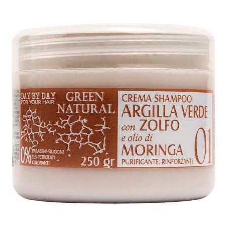 Крем-шампунь із зеленою глиною, цинком та олією моринги Alan Jey Green Natural Crema Shampoo Argilla Verde Con Zolfo E Olio DI Moringa