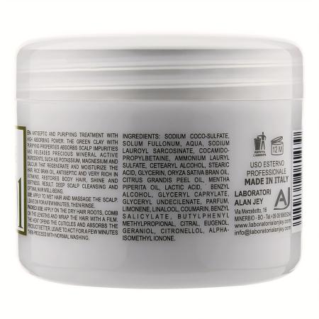 Крем-шампунь із зеленою глиною та рисовими висівками Alan Jey Green Natural Crema Shampoo Argilla Verde e Olio di Crusca di Riso