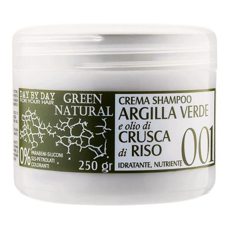 Крем-шампунь із зеленою глиною та рисовими висівками Alan Jey Green Natural Crema Shampoo Argilla Verde e Olio di Crusca di Riso