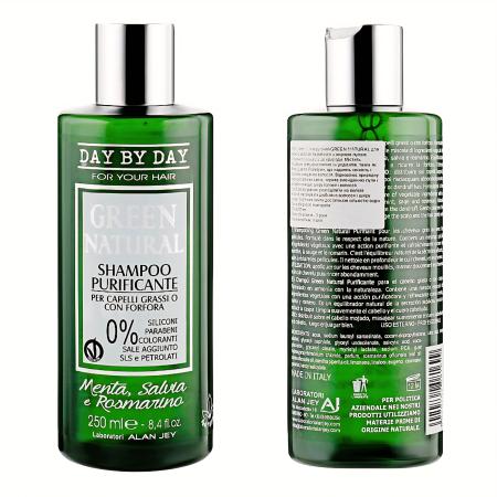 Очищувальний шампунь для жирного волосся з лупою Alan Jey Green Natural Shampoo Purificante