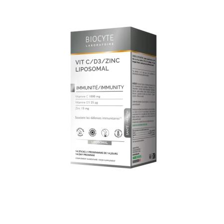 Добавка дієтична в стіках на основі вітамінів C та D3 Biocyte Vitamine C-D3-Zinc Liposomal