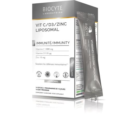 Добавка дієтична в стіках на основі вітамінів C та D3 Biocyte Vitamine C-D3-Zinc Liposomal