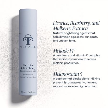 Спрей для обличчя на основі екстрактів солодки та мучниці Circadia Licorice & Bearberry Brightening Mist