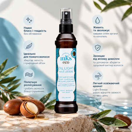 Невагома олія для тонкого волосся Легкий бриз MKS-ECO Fine Hair Styling Elixir Light Breeze